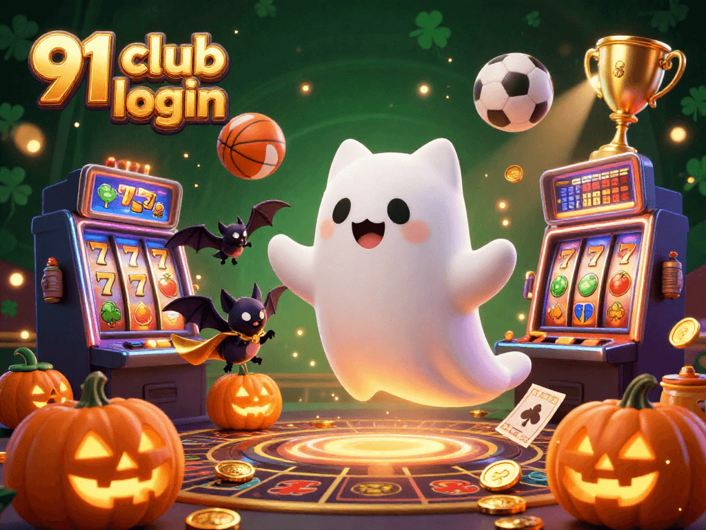 Engage in thrilling gaming with 91 club login featuring a friendly ghost cat, vibrant casino fun, and dynamic betting action.