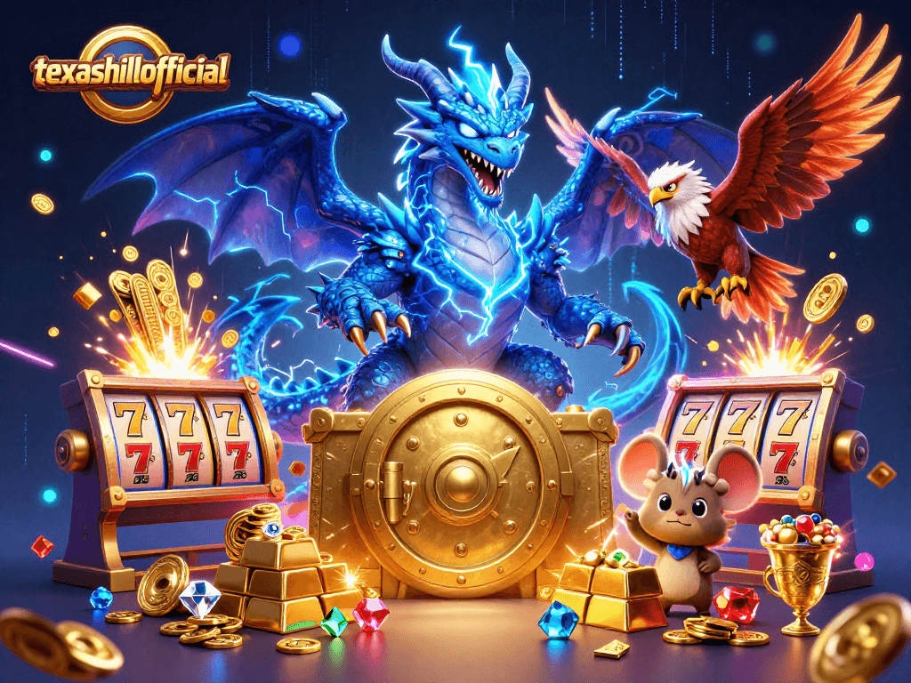 Experience thrilling casino wins with texashillofficial in this vibrant 3D scene filled with excitement.