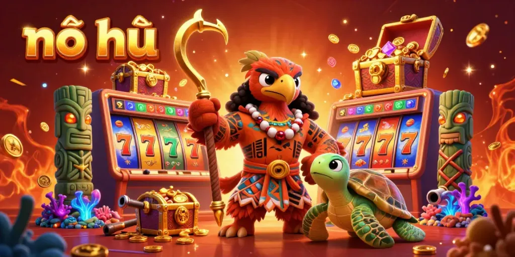 Experience vibrant nổ hũ gaming with a lively demigod and turtle amid exciting jackpot elements and colorful visuals.