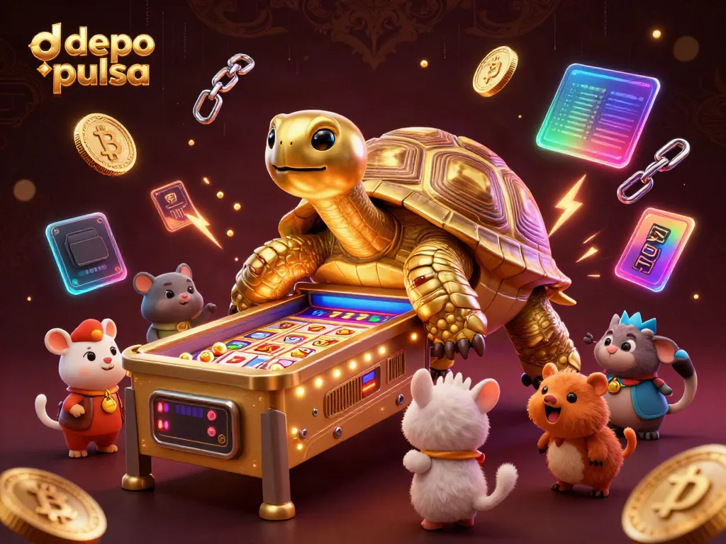 Experience thrilling depo pulsa gaming with a vibrant slot-themed scene filled with detailed characters and engaging elements.