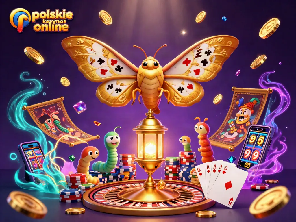 Experience the magic of polskie kasyno online with enchanting casino scenes featuring golden moths and vibrant gaming elements.