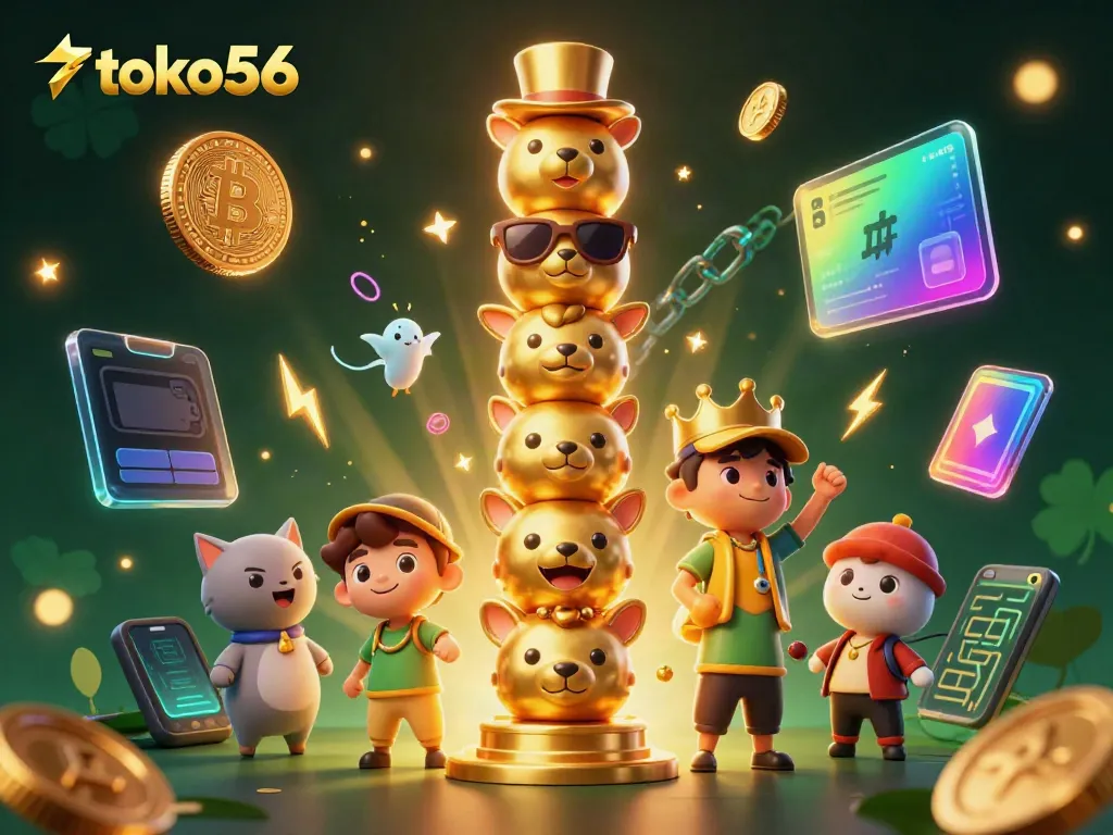 Engage with exciting gameplay at toko56 featuring vibrant cartoon elements and glowing cryptocurrency.