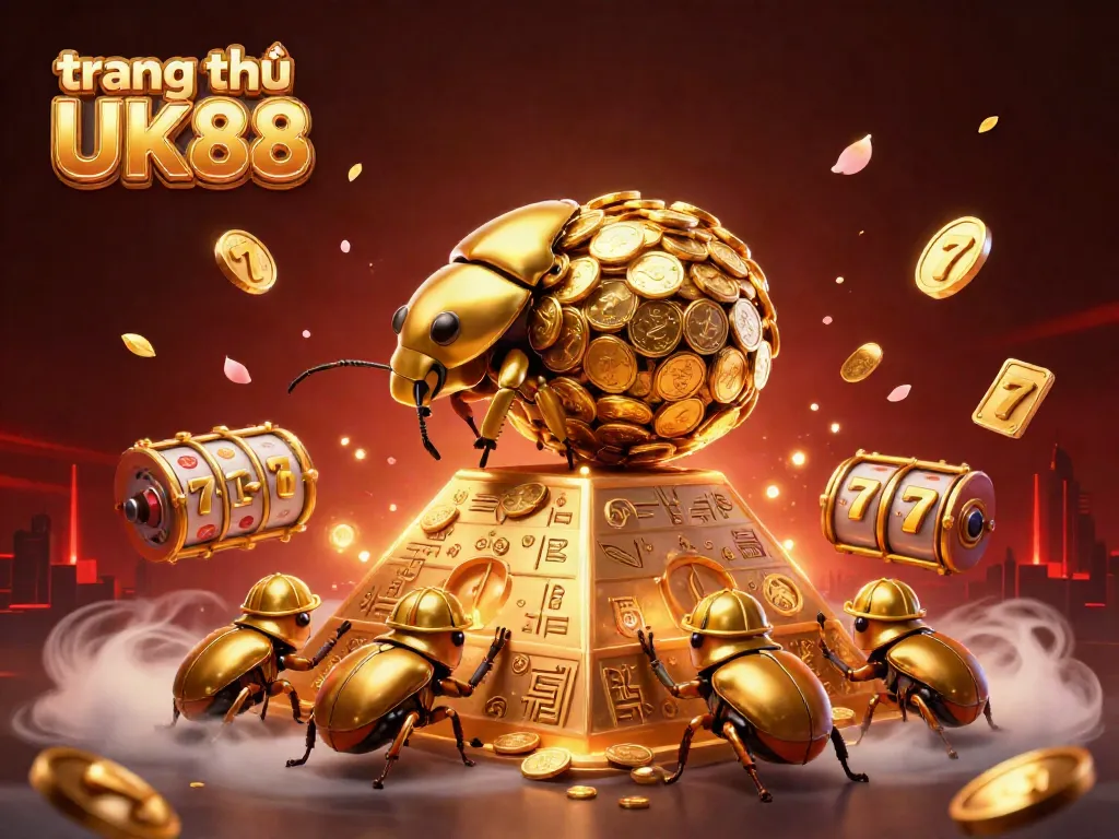 Engage with action-packed gameplay at trang chủ UK88 featuring a vibrant golden scene filled with dynamic casino elements.