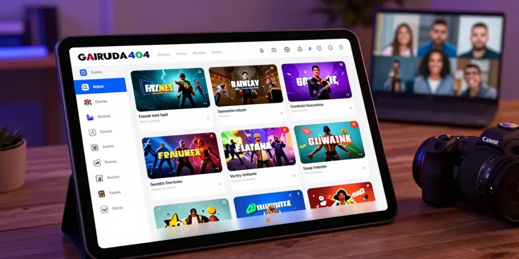 GARUDA404 platform showcasing diverse online games in a modern gaming environment.