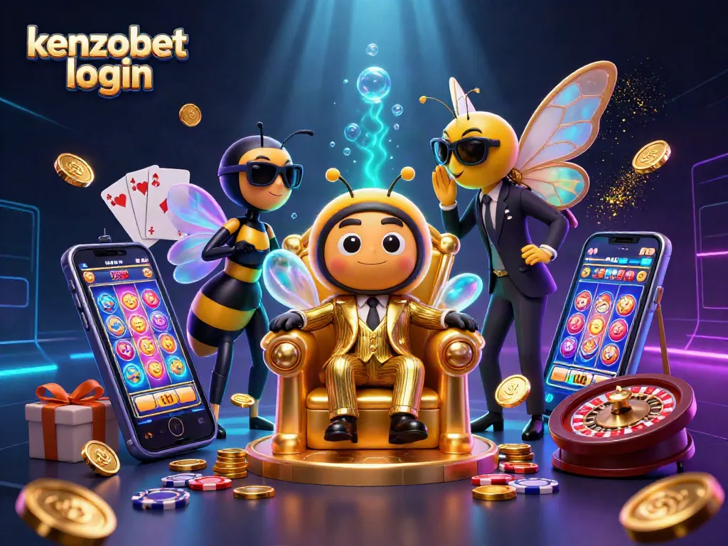 Delve into kenzobet login with a vibrant 3D scene of a bumblebee mob boss amidst thrilling casino elements.