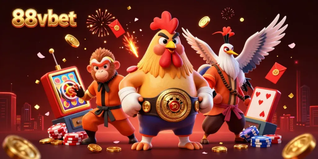 Immerse in excitement with 88vbet's dynamic gaming scene featuring iconic characters and vibrant casino elements.