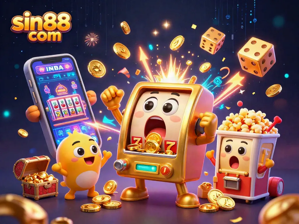 Celebrate huge wins with sin88 com as slot machines shower coins and joy in a vibrant casino scene.