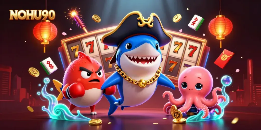 Engage with NOHU90's exciting casino experience, featuring dynamic game elements and charming characters.