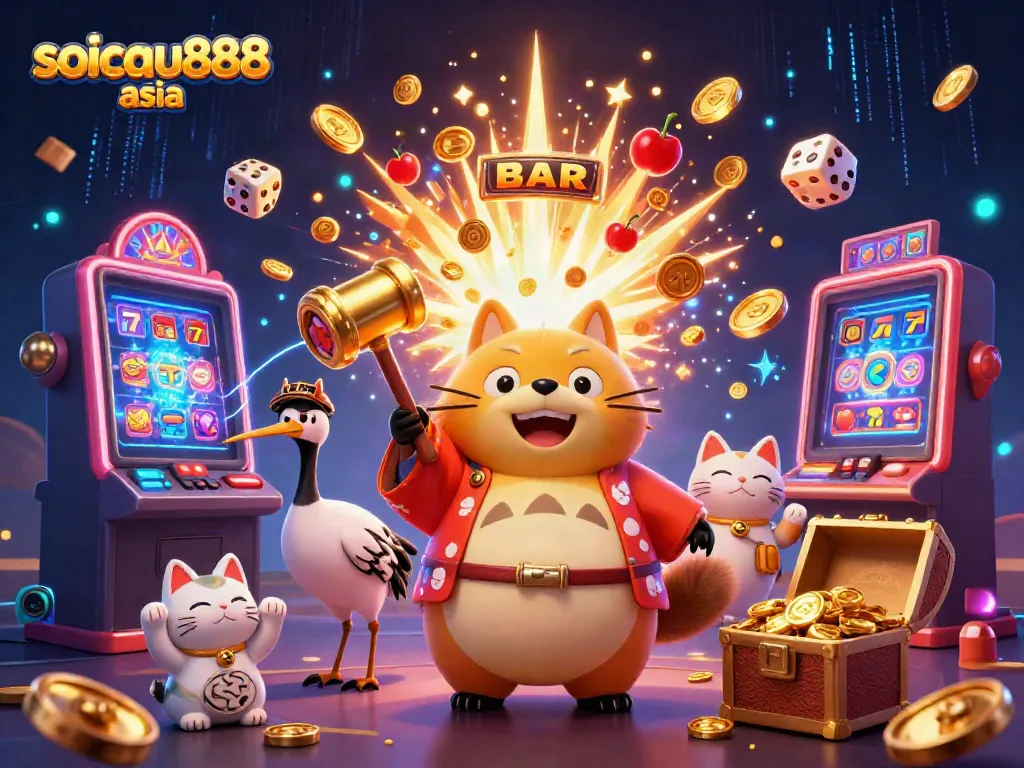 Engaging casino experience with soicau888 asia featuring lucky tanuki and fortune symbols.