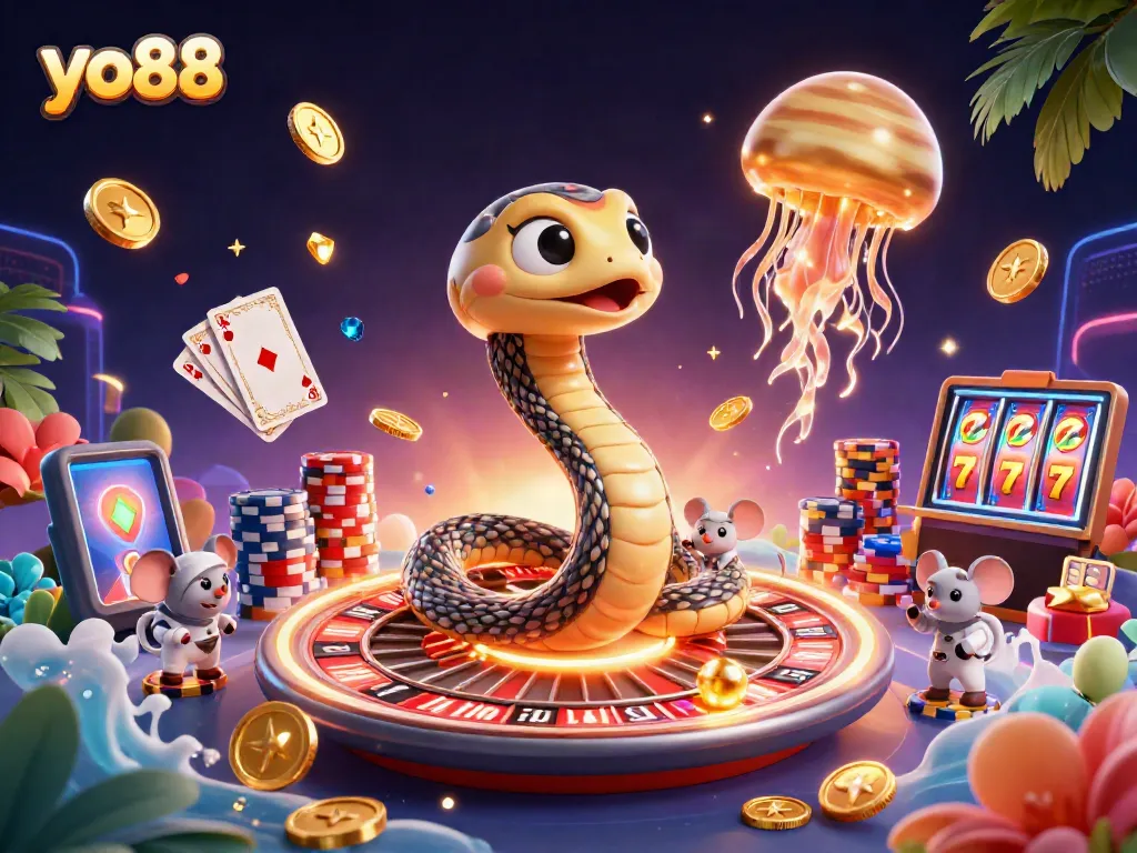 Engage in thrilling bets with yo88 at a vibrant cosmic casino featuring interactive 3D elements.