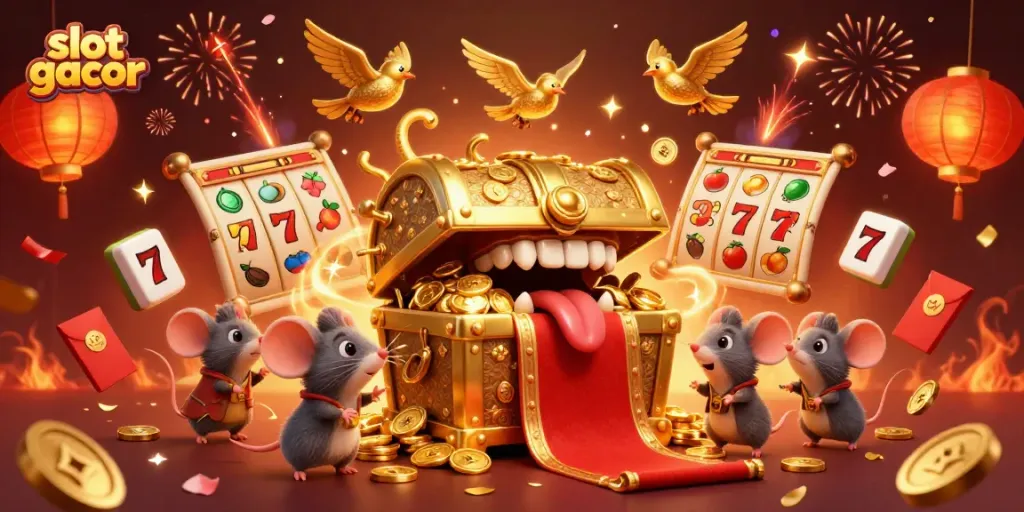 Engage with the vibrant slot gacor scene, filled with dazzling treasures and celebratory elements.