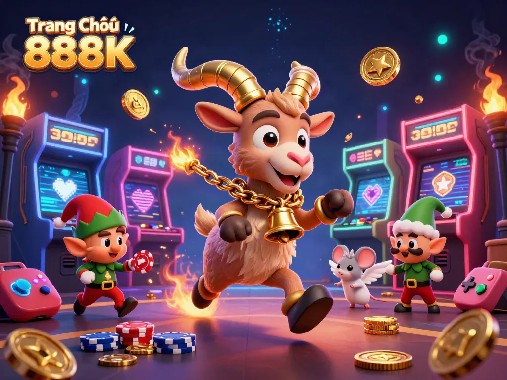 Win big at Trang Chủ 888K with engaging casino games and vibrant visuals, featuring 3D characters and dynamic elements.