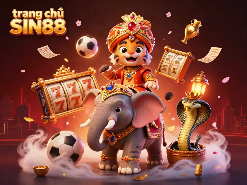 Engage with vibrant visuals of trang chủ SIN88, featuring a majestic maharaja tiger in a casino setting.