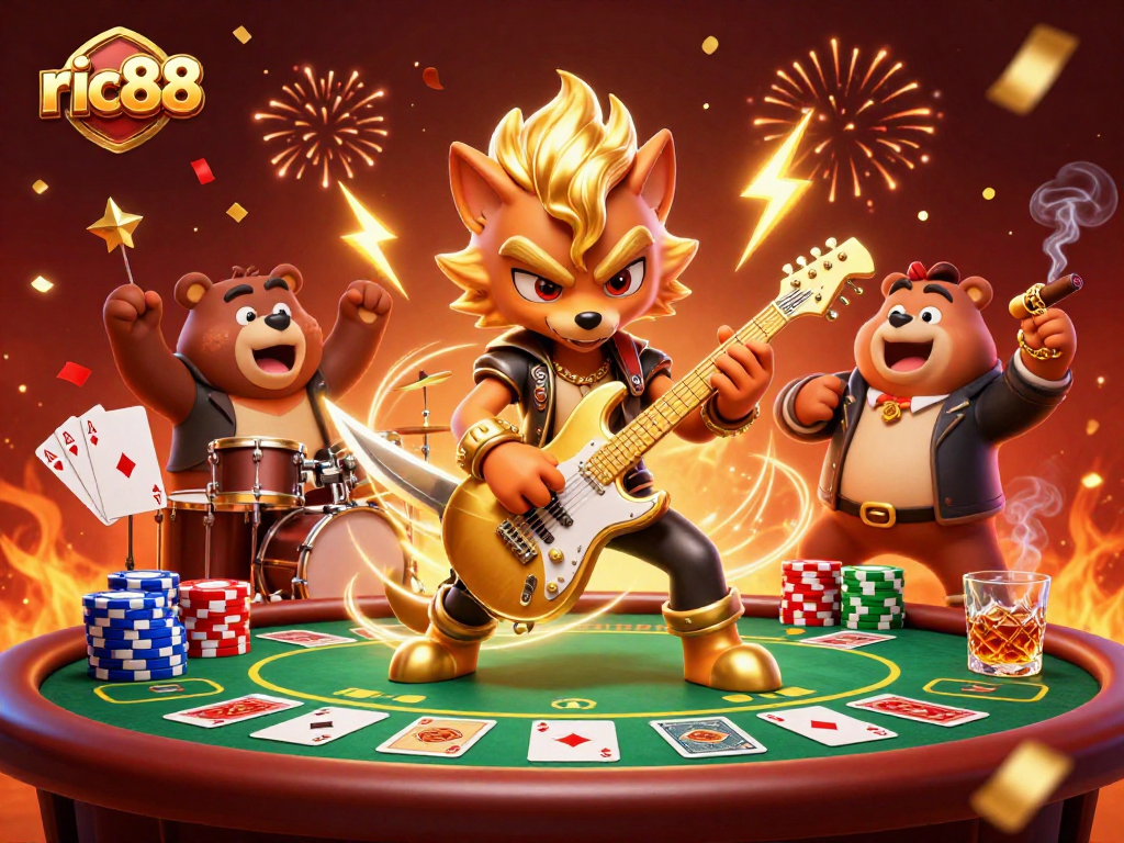 Experience the thrill of ric88 with our dynamic poker-themed casino illustration.