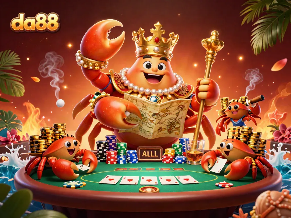 Experience thrilling wins with da88's vibrant casino atmosphere featuring a golden crab emperor.