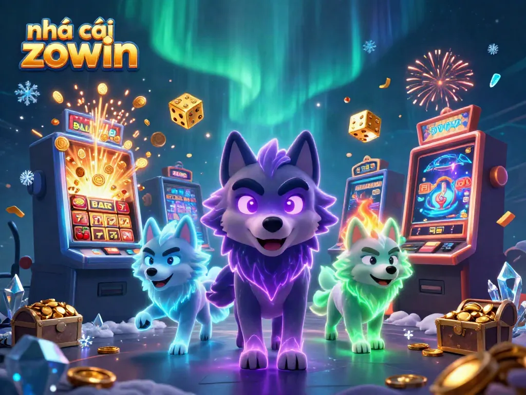 Experience the thrills with nhà cái zowin – a dynamic scene of a cartoon wolf leading a jackpot explosion!