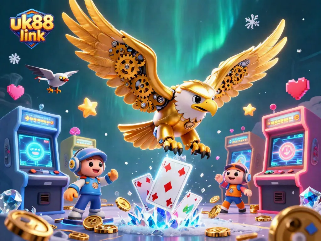 Bet on new games at uk88 link where a golden eagle dives through holographic cards.